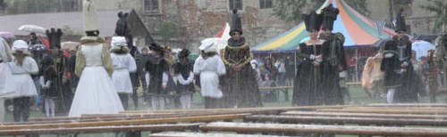 human chess in the rain