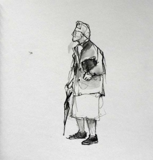 drawing - elderly tourist